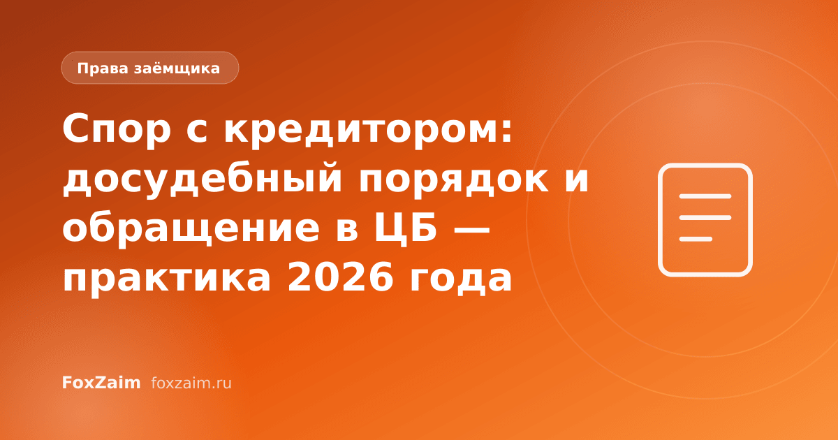 Спор с кредитором: досудебный порядок и обращение в ЦБ — практика 2026 года